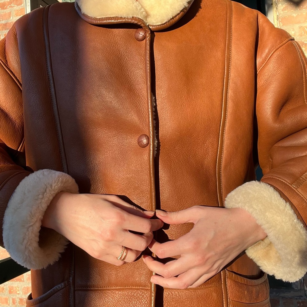 Leather shearling coat